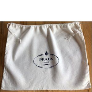 Authentic Prada White Cotton Drawstring Duster Dust Cover Bag, 17"x13"